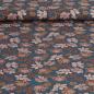 Preview: Viskose Stretch Druck Blüten beige rost auf rauchblau
